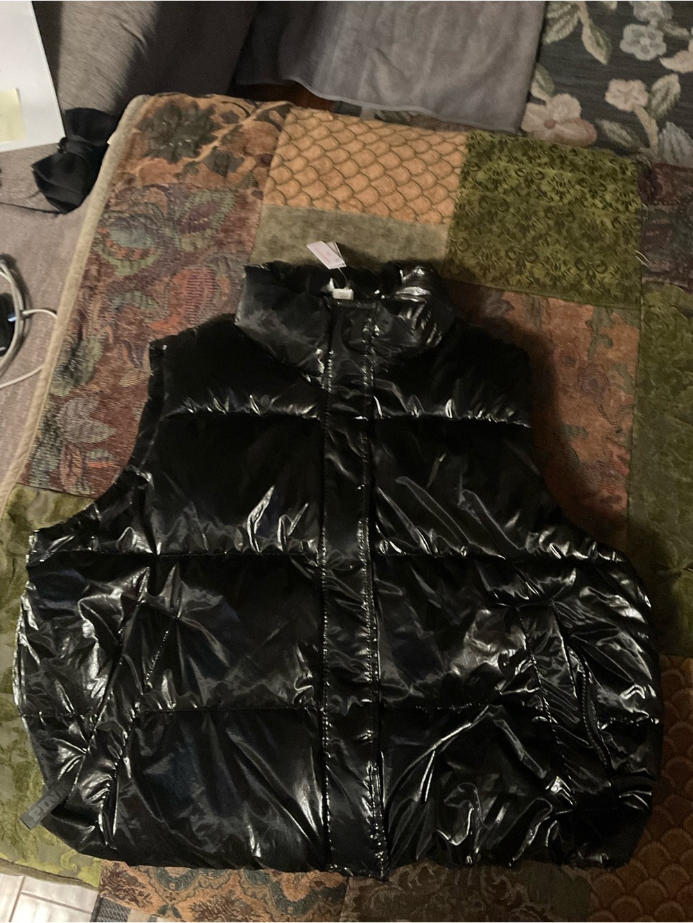 PINK Victoria's Secret Shiny Black Quilted Puffer Vest